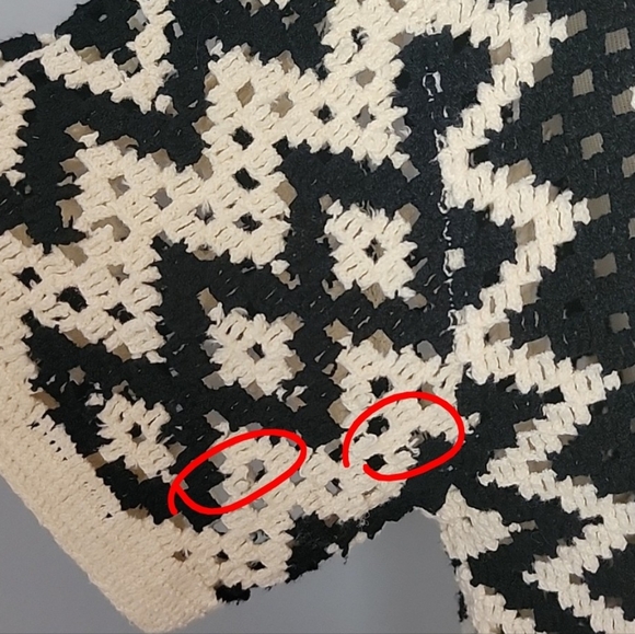 ILLA ILLA Cream Black Crochet Knit Collared V-Neck Short Sleeve Cardigan Sweater - Picture 10 of 12